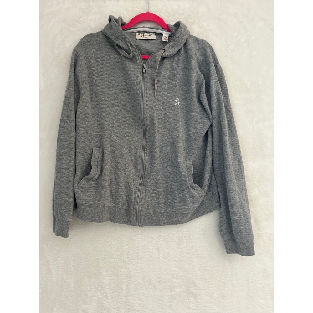Original Penguin Mens Gray‎ Full Zip Hoodie Cotton Knit Sweatshirt Large OP1697